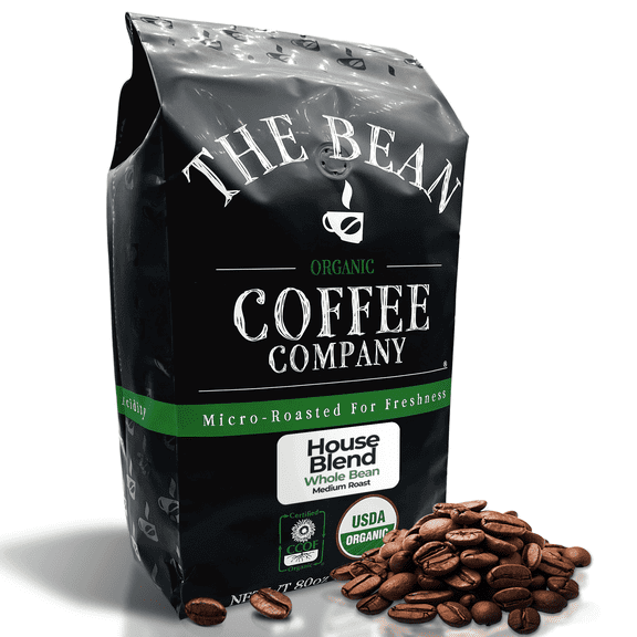 The Bean Organic Coffee Company House Blend, Medium Roast, Whole Bean Coffee, 5-Pound Bag