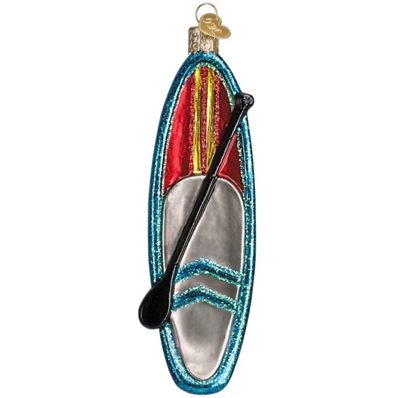 Old World Christmas Glass Blown Ornament for Christmas Tree, Blue Stand Up Paddle Board