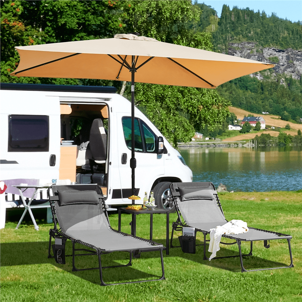 Renwick Outdoor Folding Tanning Chair with 5 Back Position, Gray