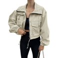 thumbnail image 3 of Spring Fall Women Long Sleeve Turn-down Collar Casual Zipper Jacket Loose Anorak Crop Coat with Pocket, 3 of 5