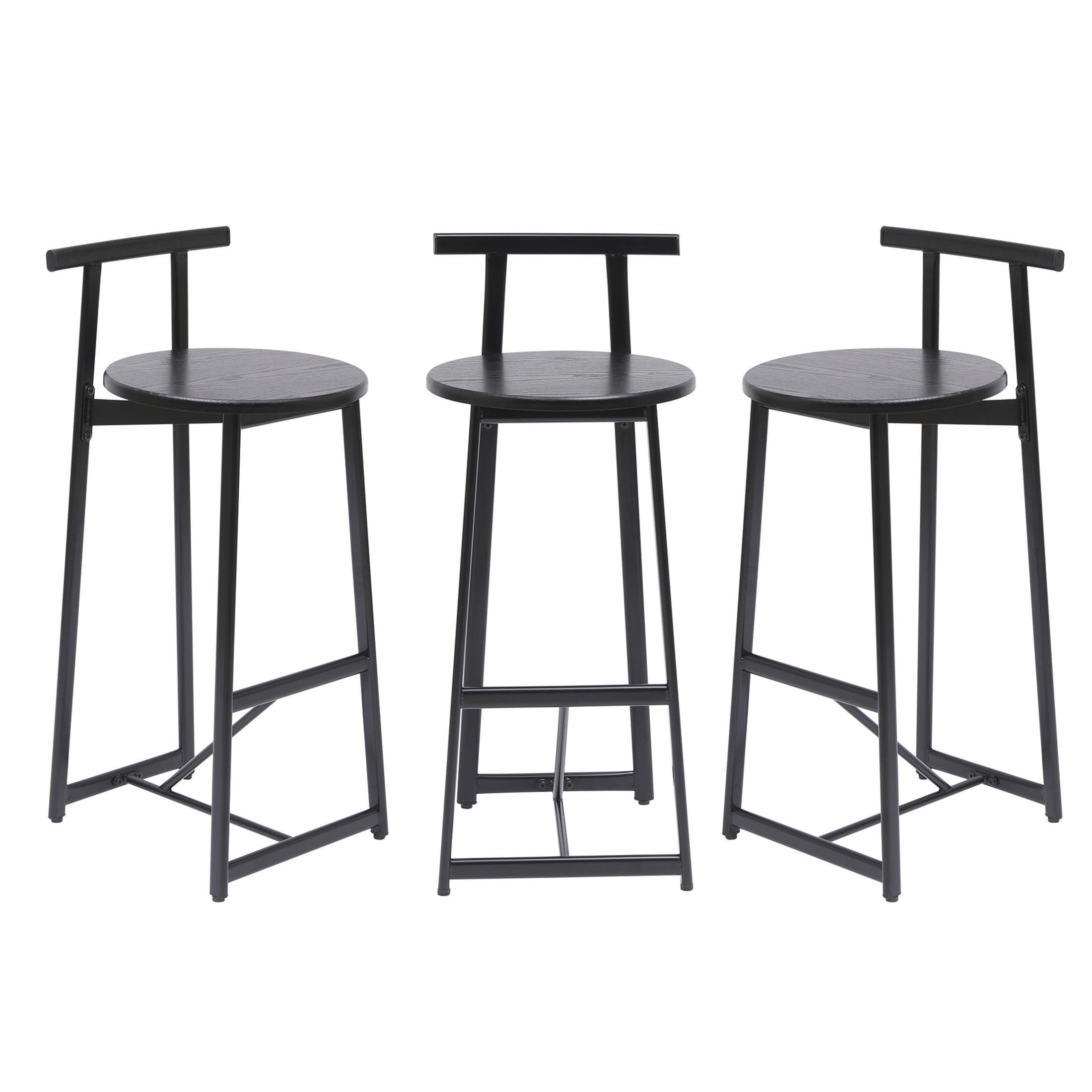 Noble House 34.25" Counter Height Bar Stools Set of 3 with Backrest & Footrest, Metal Frame, Black
