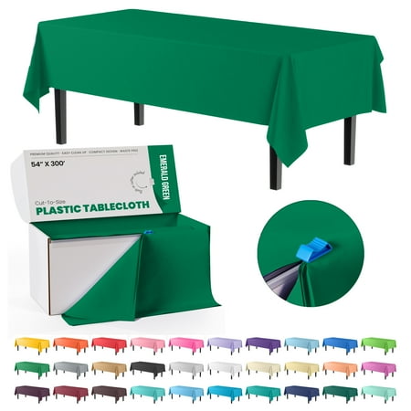 Exquisite Plastic Tablecloth Roll With Built In Slide Cutter 54 Inch. x 300 Ft. Disposable Table Cover - Emerald Green