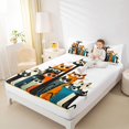 thumbnail image 3 of Manfei Whimsical Cat Bed Sheets, Cartoon Kitten Full Size Sheets, Orange Teal, 4 Pieces, 1 Flat Sheet, 1 Fitted Sheet and 2 Pillowcases, 3 of 6