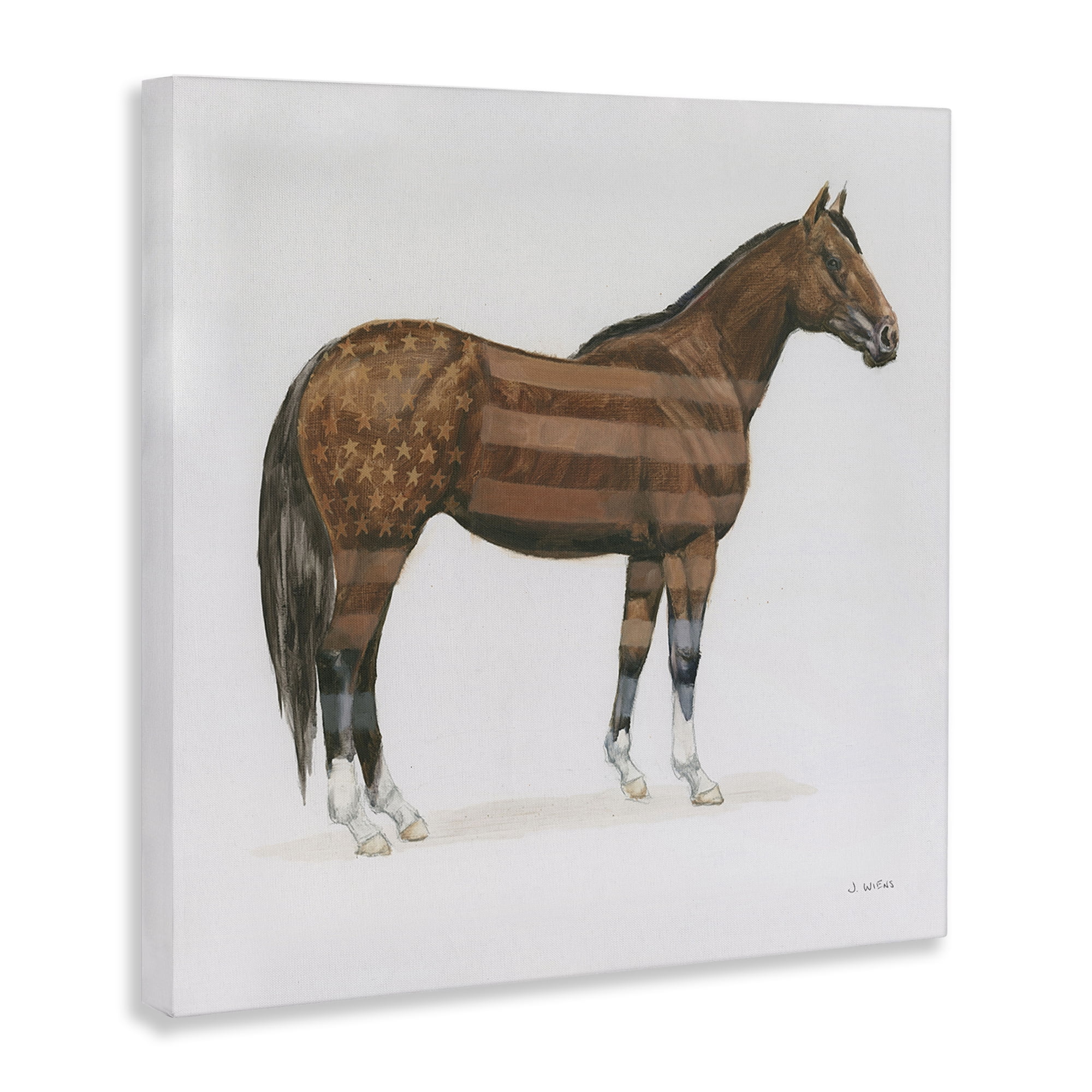 Stupell Industries American Flag Horse Animals & Insects Painting Gallery Wrapped Canvas Art Print Wall Art, 24 x 24
