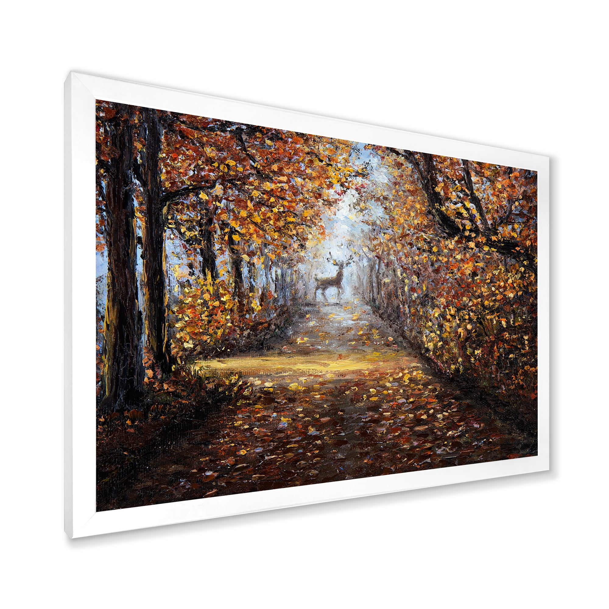 Designart 'Deer In The Autumn Park' Lake House Framed Art Print