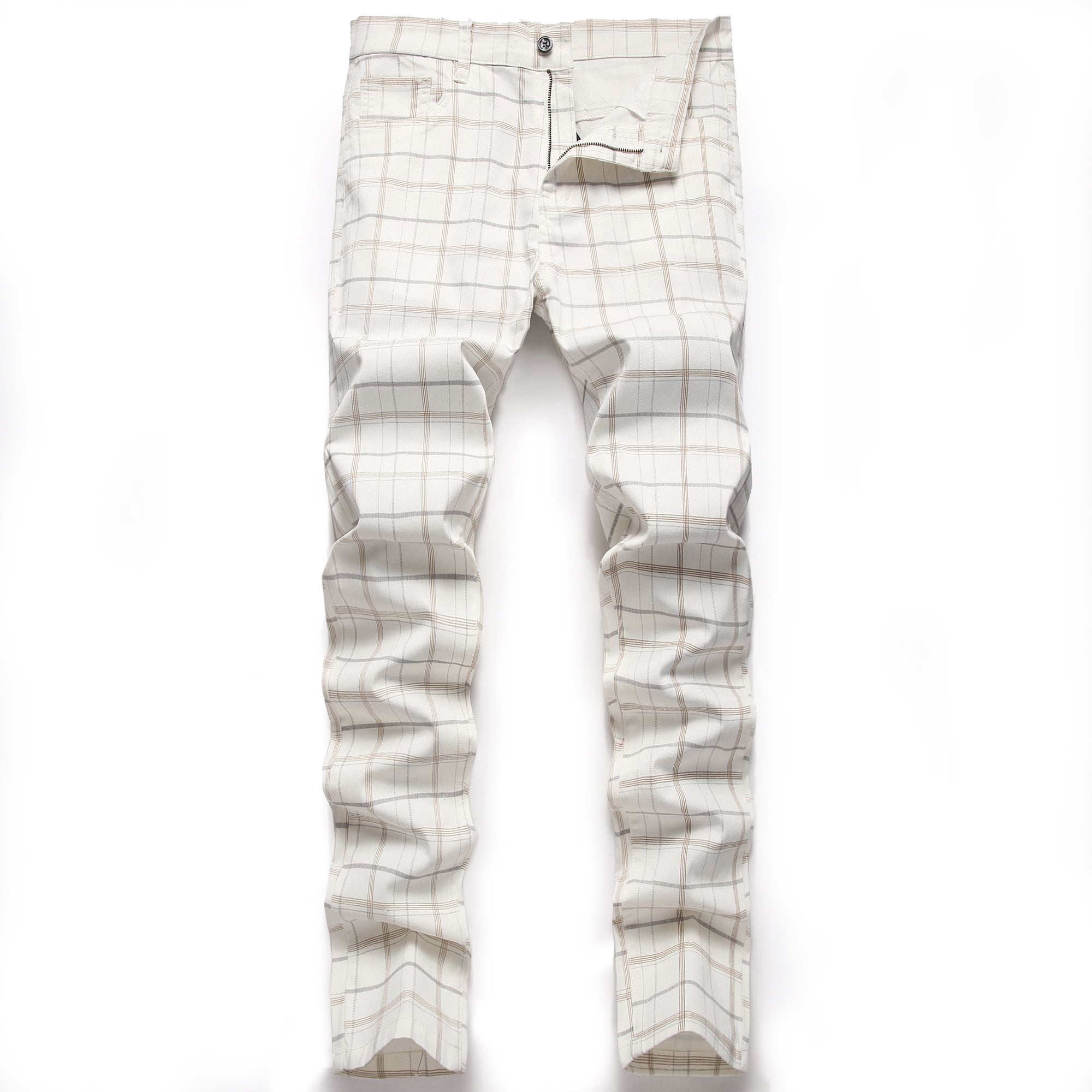 Keevoom Mens Casual Plaid Pants Stretch Slim FlatFront Dress Pants