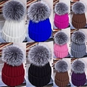 Large Ball Womens Hat Winter Fox 15cm Fur Pom Pom Knit Beanie Ski Cap Bobble