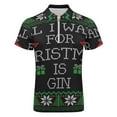 thumbnail image 4 of All I Want for Christmas Is Gin Men Zipper T-shirt Summer Casual Short Sleeve T-shirt Top, 4 of 7