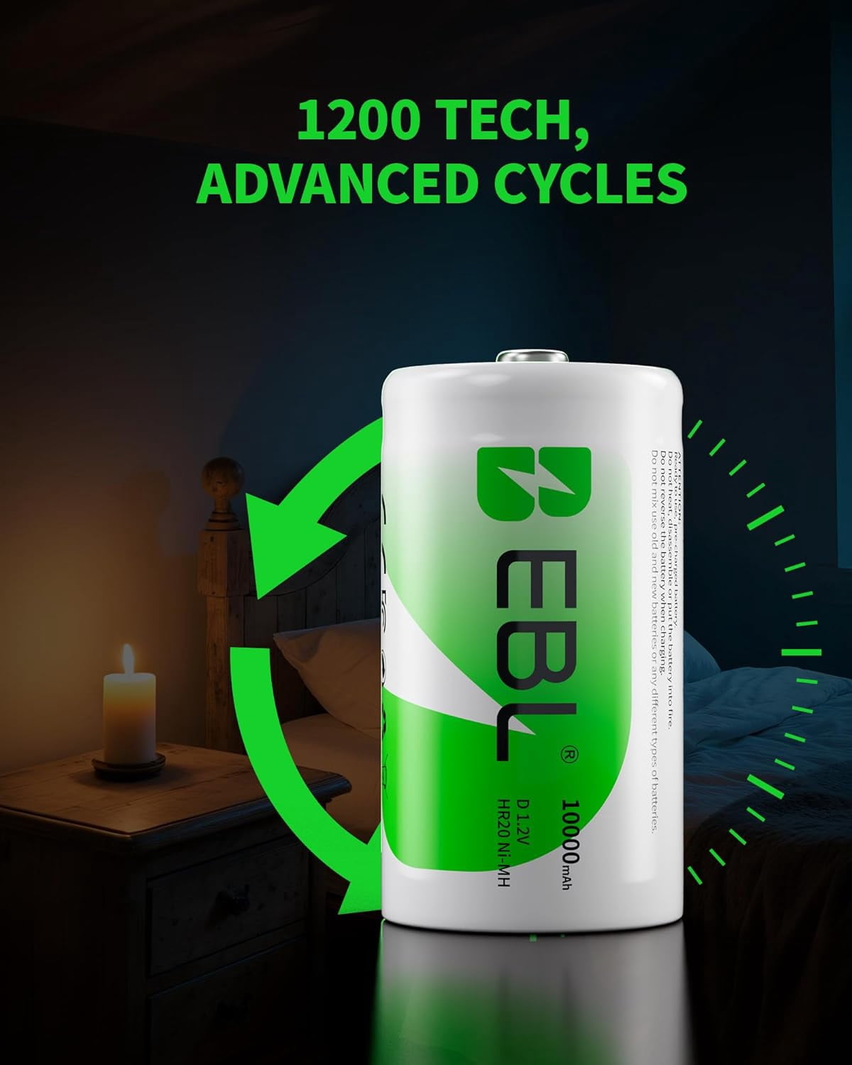 D Cell Batteries 10,000mAh Ultra Pro Ni-MH Rechargeable Batteries, 4-Pack