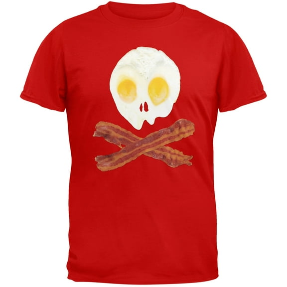 Eggs And Bacon Skull And Cross Bones Red Adult T-Shirt - X-Large