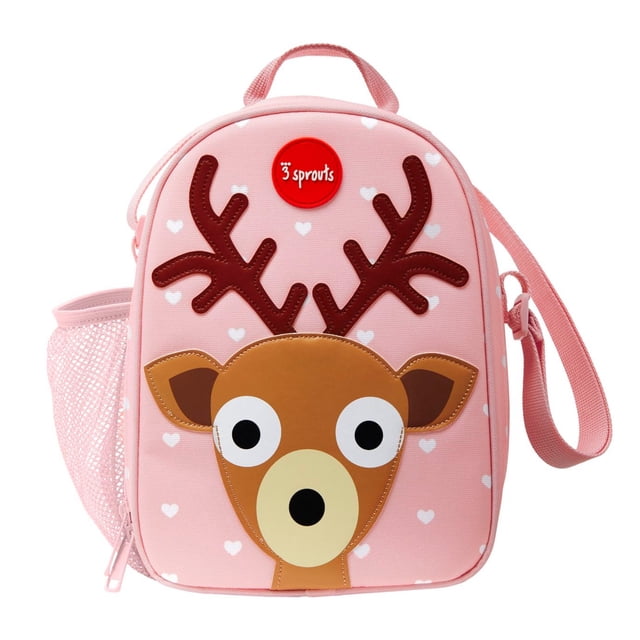 3 Sprouts Sac à Lunch Isolé pour Enfants - Fourre-Tout Réutilisable avec Bandoulière, Poignée et Poches, Cerf