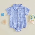 thumbnail image 2 of KPOPLK Newborn Baby Boy Summer Romper Short Sleeve Bodysuit Jumpsuit Summer Cute Clothes(3-6 Months,Blue), 2 of 8