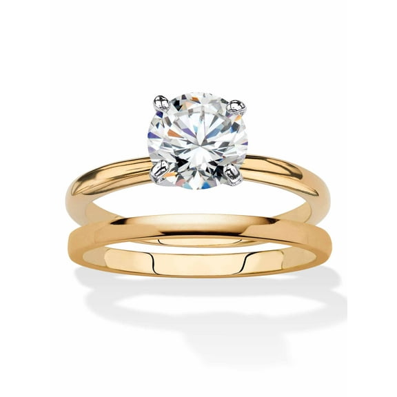 PalmBeach Jewelry Round Cubic Zirconia 2-Piece Solitaire Wedding Ring Set 2 TCW Yellow Gold-Plated