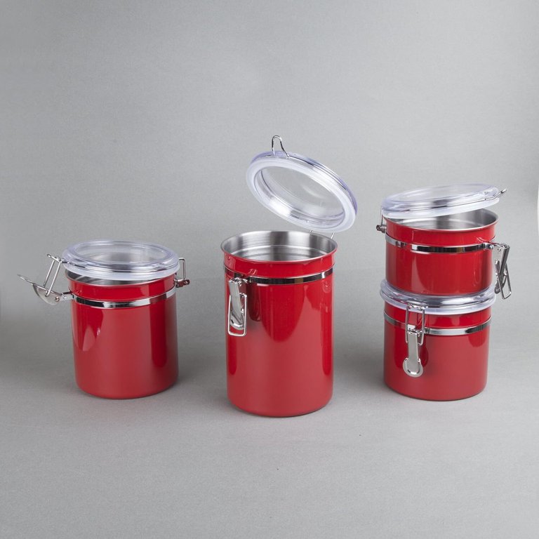 Ler'aze 4-Piece Stainless Steel Canister Set With Glass Window – Airtight Food Storage For Coffee, Flour, Sugar & More