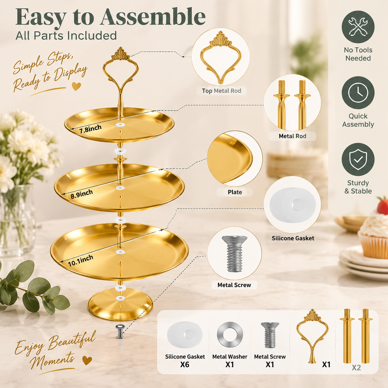 DAZUINIAO 3-Tier Gold Cupcake Stand photo 6