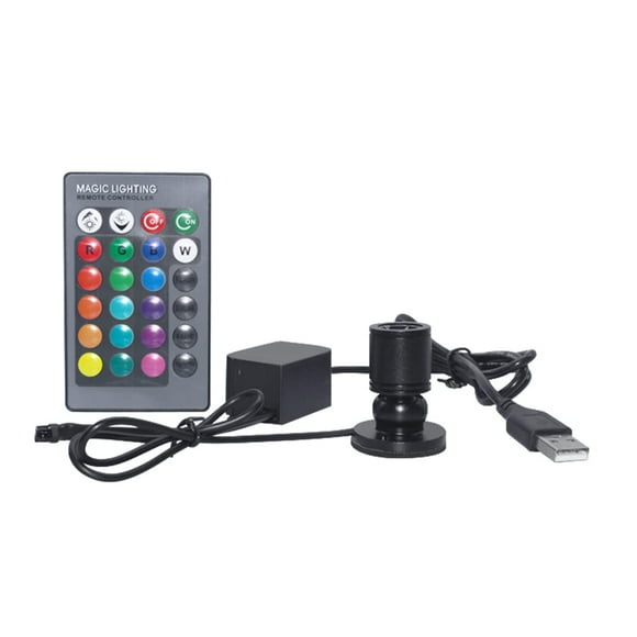 FSLiving USB-Powered Mini LED Spotlight 360°Rotatable Display Lamp Dimmable Remote Control RGB Mode Black Shell with USB Cable Accent Lighting Jewelry Showcase Cabinet Lego Model - 1 Pack