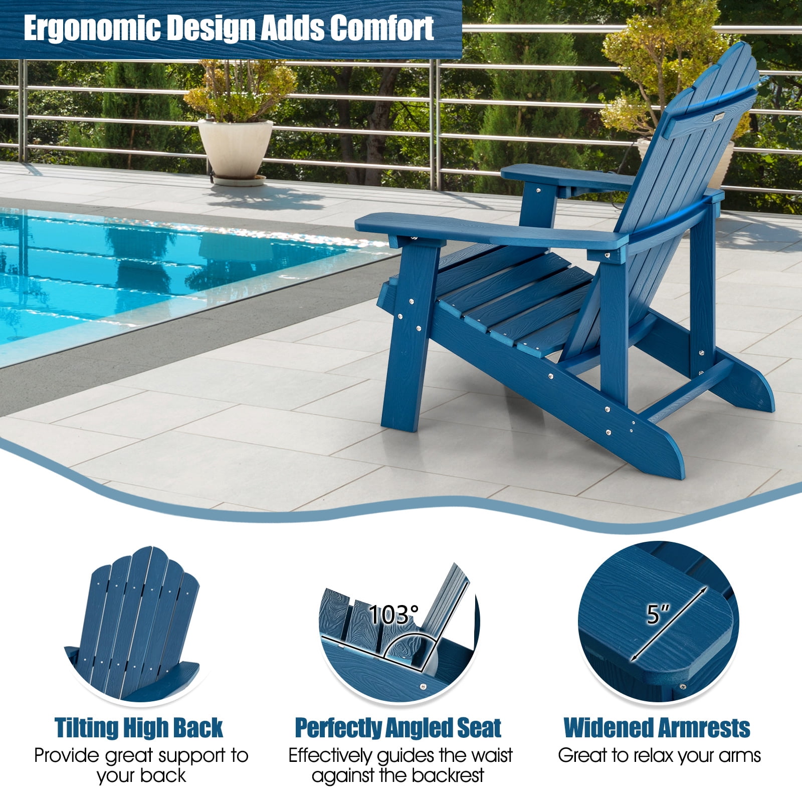 Infans Adirondack Chair HIPS Adirondack Chair w/Cup Holder & Cushion Navy