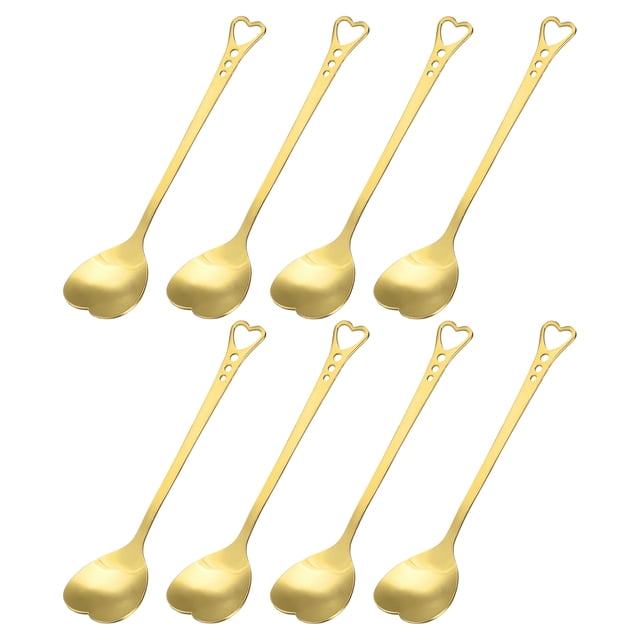 8uds Corazón Forma Cucharas Inoxidable Acero 5.7 Pulgada Postre Cucharas Café Cuchara Cucharadita Revolver Cuchara para Té Azúcar, Oro