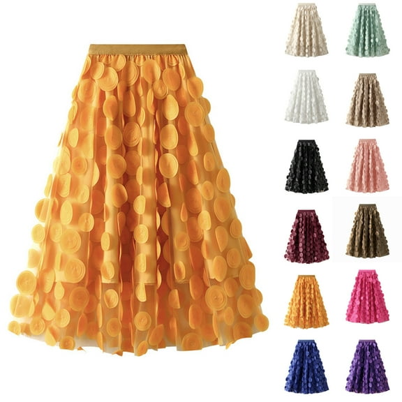 SMihono Tulle Skirt for Women 3D Polka Dot Mesh Skirt Flowy Midi A-Line Skirts Layered Bubble Skirt Wedding Guest Party Skirt Purple Free Size