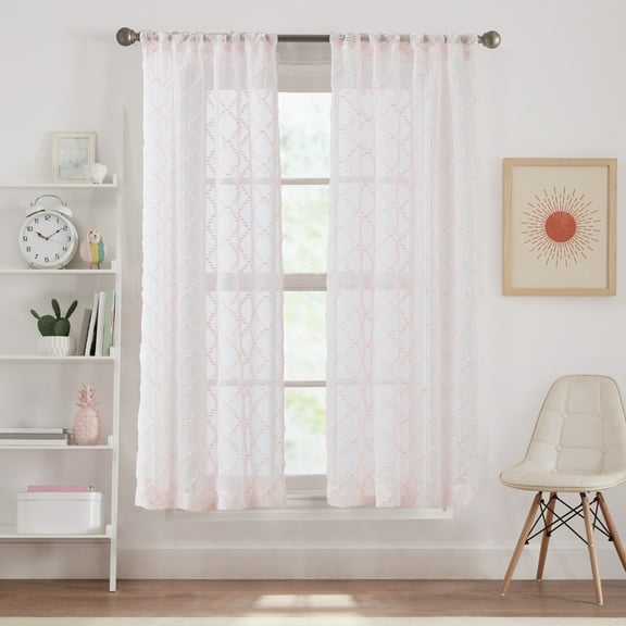 Your Zone Diamond Clip Sheer Single Curtain Panel, Pink Starlight, 38"W x 54"L