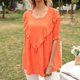 thumbnail image 3 of Camiseta de mujer de manga corta, cuello redondo, camisa con volantes, camiseta holgada de verano, naranja, M Kearding AP001237-14, 3 of 7