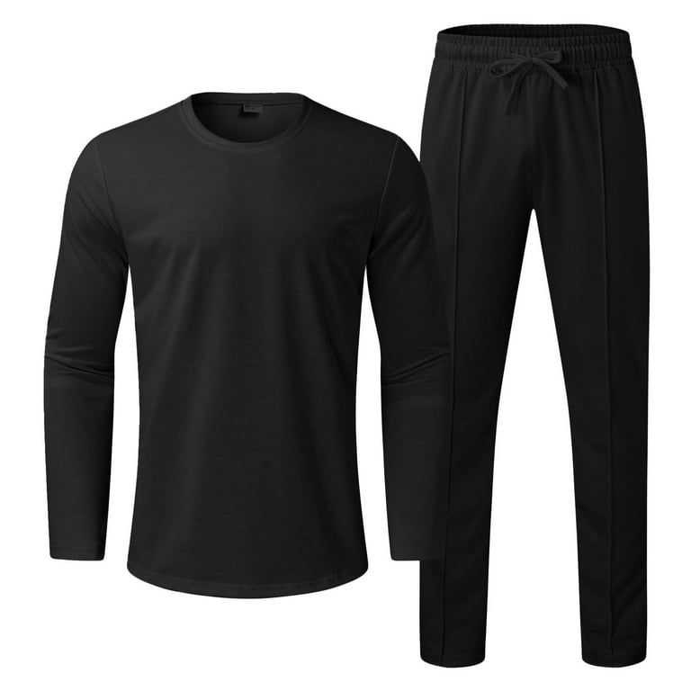 Kayannuo Sweat Pants for Men Spring Back to School Clearance Men's Solid  Color Suit Round Neck Long Sleeve T-Shirt Trousers Tight Two Piece Set Black