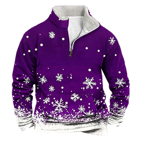 successthop Mens Christmas Sweatshirt Snow Quarter Zip Long Sleeve Sweater Pullover Top with Pocket Streetwear 3XL