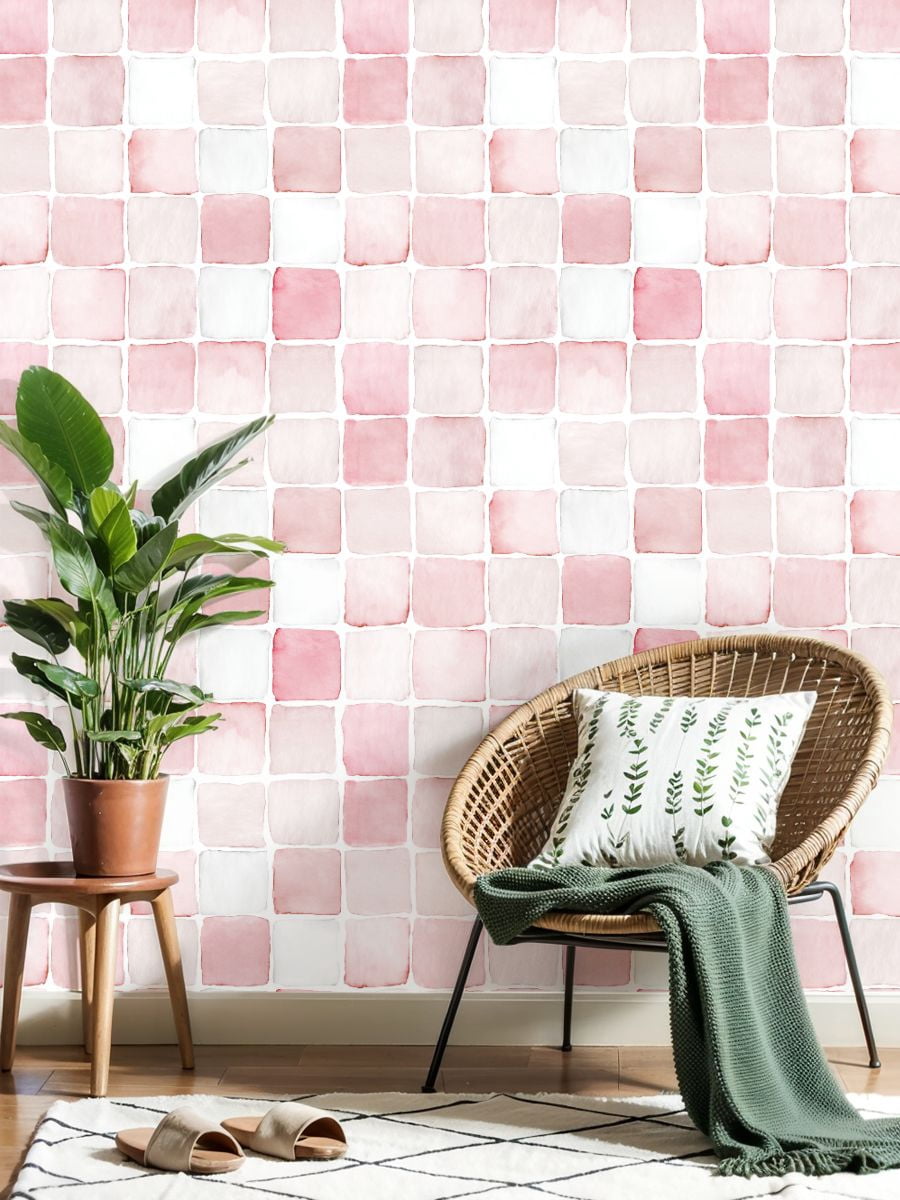 Pastel Peel and Stick Wallpaper Serene Pastel Pink White Geometric Curved Edges Wall Mural 23.6in x 9.8ft Self Adhesive Removable Wall Paper Renter Friendly Wallpaper for Girls Bedroom Classroom