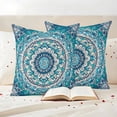 thumbnail image 3 of Turquoise Boho Flowers Outdoor Waterproof Pillow Covers, Retro Ethnic Abstract Floral Art Decorative Square Throw Pillowcase Sofa Cushion Sham for Patio/Couch/Chair, 24"x24" 2 Pack, 3 of 8