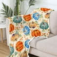 thumbnail image 4 of Fall Throw Blanket, Pumpkin Spice Pumpkins Throw Blanket Fall Pumpkins Throw Blanket, Autumn Pumpkins Leaves and Berries Soft Warm Fleece Blanket for Living Room Couch Bed Chair Dorm, 50"x60",Orange, 4 of 4
