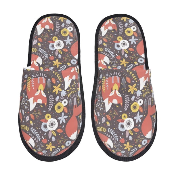 Fotbe Foxes Pantuflas Peludas para Mujer con Estampado, Zapatillas de Peluche, Zapatos de Invierno para Casa, Uso Interior y Exterior-Large