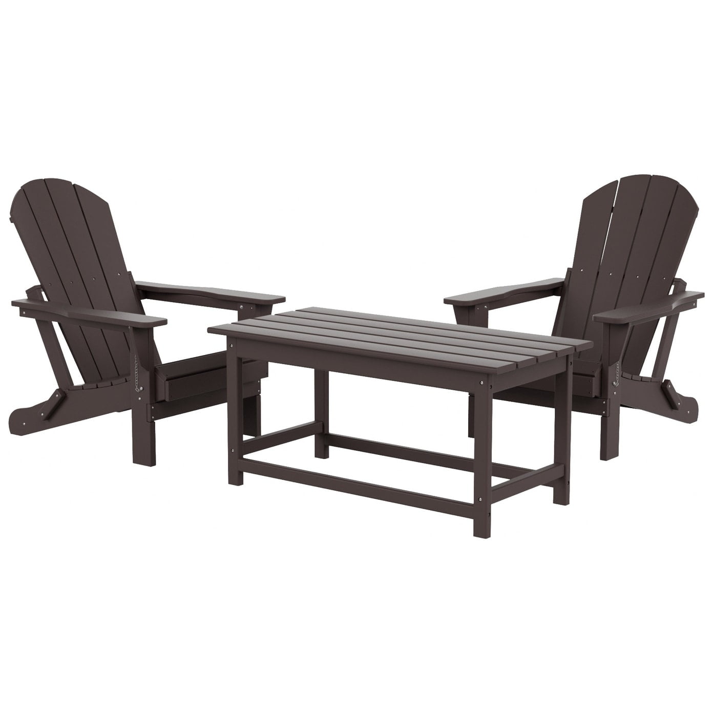 Polytrends  Laguna Hdpe All Weather Outdoor Patio Foldable Adirondack Chairs Conversation Set (3-Piece Set) Dark Brown