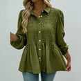thumbnail image 2 of ClodeEU Women's Spring Summer Smocked Shirt,Solid Color Long Sleeve Button Down Casual Cover Up Green,Womens Plus XXXXL, 2 of 5