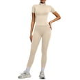 thumbnail image 3 of Women's 2 Piece Gym Set Short Sleeve Zip Up Activewear Top and Leggings, 3 of 9