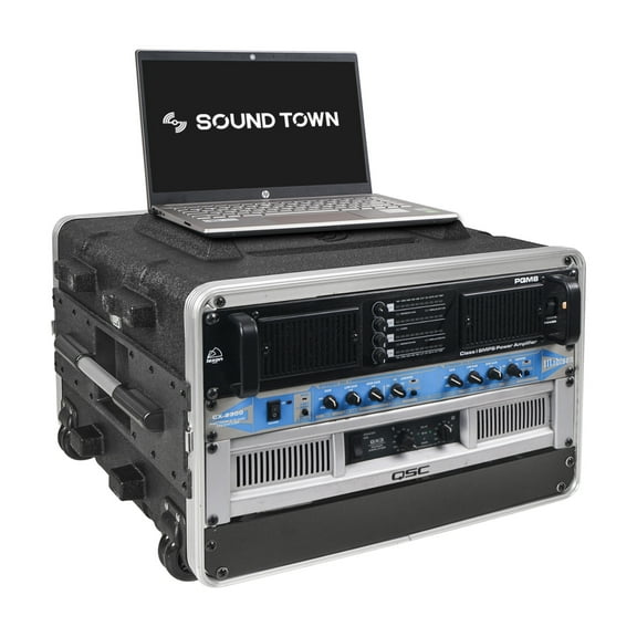 Sound Town Lightweight 6U PA DJ Rack/Flight/Road Case with 5U Rack Space, ABS Construction, 19” Depth, Retractable Handle, Wheels and Heavy-Duty Latches (STRC-A6UT)