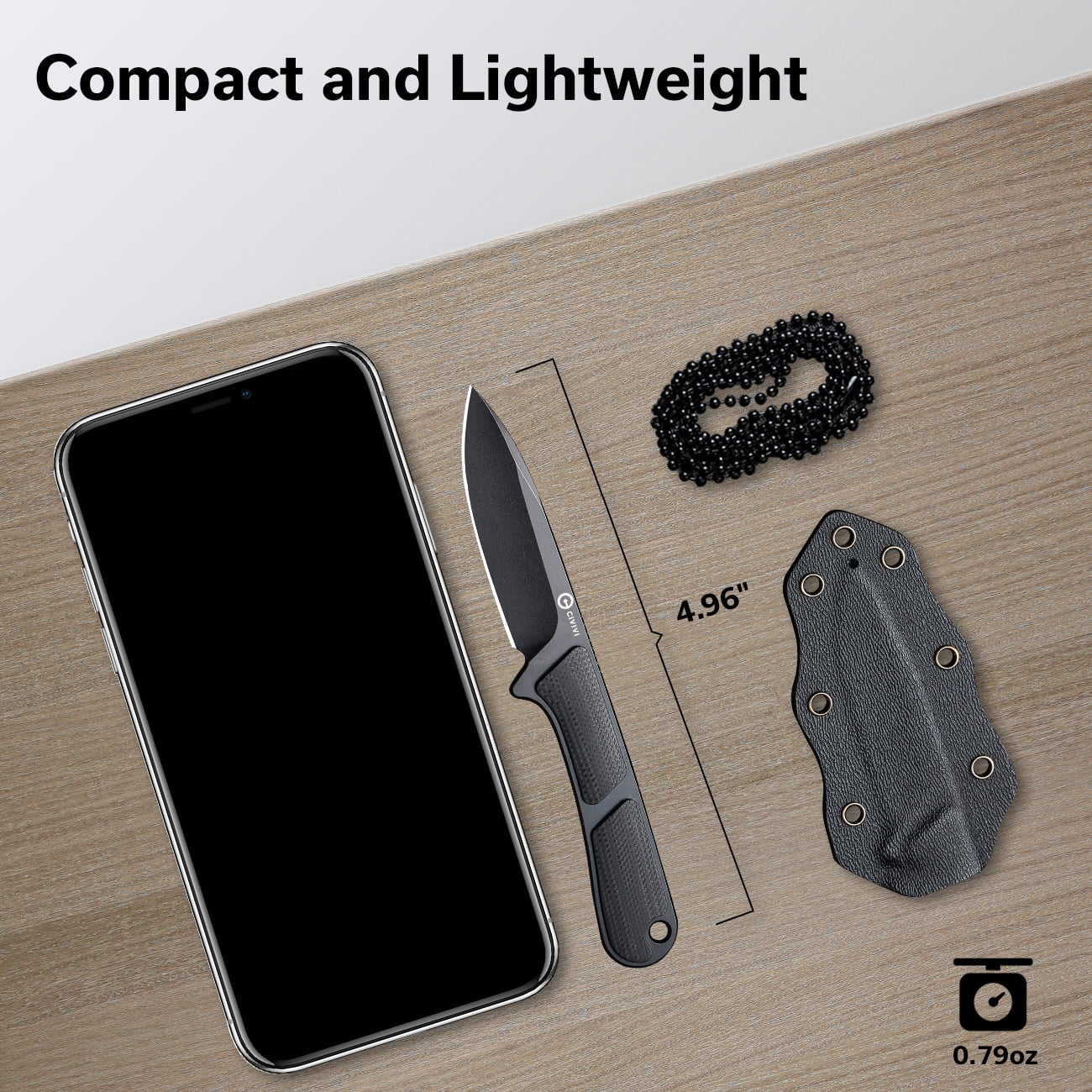 CIVIVI Mini Elementum Fixed Blade Knife with a Kydex Sheath and a Chain C23010-1
