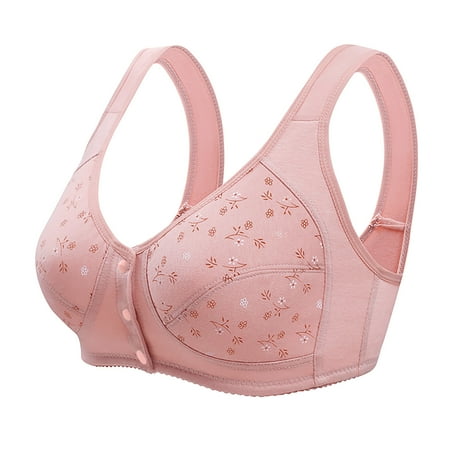 Ecqkame Bras for Old Women No Underwire Seamless Push Up Front Closure Bra Full Coverage Comfortable Breathable Everyday Bra B-Pink L on Clearance
