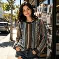 thumbnail image 5 of Uaswgudfs Women's Artistic Striped Dot Printed Knit Cardigan, Long Sleeve Button-Front Crew Neck Casual Fashion Outerwear - Trendy Daily Wear Sweater Brown L, 5 of 5