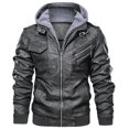 thumbnail image 1 of Chaqueta con capucha de cuero PU para hombre, conjunto de 2 piezas, ropa de moda para hombre, estilo europeo, Otoño/Invierno, 2022, 1 of 5