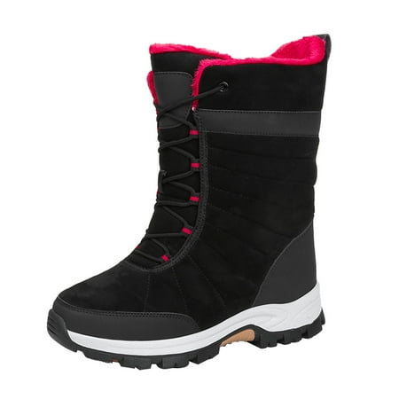 

Boots for Women Winter Ultra Warm Non-slip Plush Cotton Mid Calf Waterproof Snow Boots Fashion Lacing Up Outdoor Suede Boot