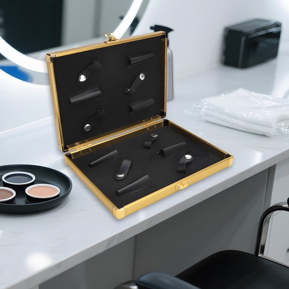 Scissors Case for Hair Stylist, Gold Oxford Cloth Shear Cases for Hairstylists, Portable Salon Scissors Storage Case for 6 Shears, 9.1 x 6.9 x 1.4 in / 23 x 17.5 x 3.5 cm