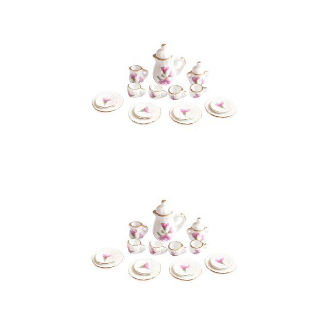 QualitChoice Mini House Tableware Set Fitting Miniature Teapot Model Kitchen Adornment Interesting Dinnerware Kit Models Accessories Tulips 2Set