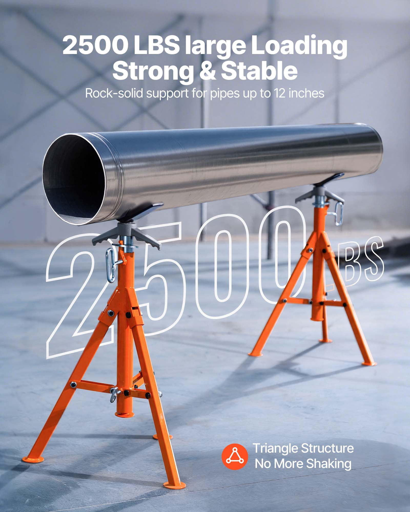 VEVOR Pipe Stand, 2500LBS Heavy Duty Pipe Stands, 27.2"-52" Height Adjustable V Head Pipe Stand, 45# Steel Folding Stand for 1/2-12 inches Pipes