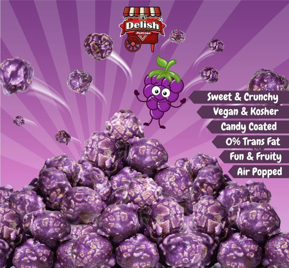 Gourmet Purple Grape Flavored Popcorn by It's Delish, 2 lbs Bulk Bag  Air Popped Pop Corn Snack - Fruity Purple Themed Candy Confetti  Birthday Party, Events  Gluten Free, Vegan, Kosher