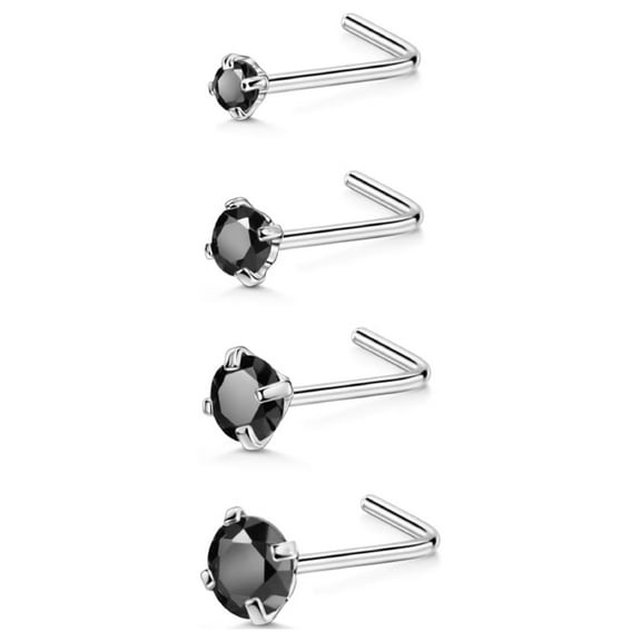 4pcs 22g Nose Rings Studs 1.5mm 2mm 2.5mm 3mm Black Round CZ Diamond Nose Studs Cubic Zirconia Nose Stud L Shaped Nose Studs for Women Nostril Piercing Jewelry 22 Gauge Nose Studs L Bend