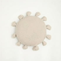 Namzi Decorative Round Fringe Throw Pillow with Inserts Woven Textured Throw Pillows for Bedroom Living Room Sofa Couch Balcony (Beige, Diameter 16")