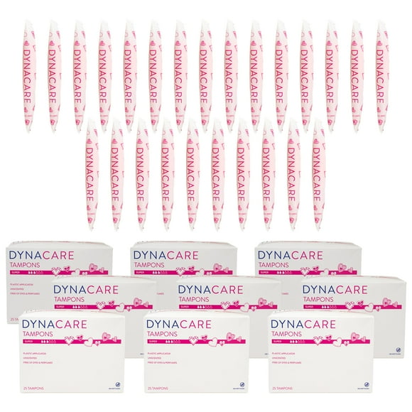 Dynarex Super Tampons â Bulk Feminine Hygiene Product with Plastic Applicator â 7 Hour Protection â 9 Boxes, 225 Total Tampons