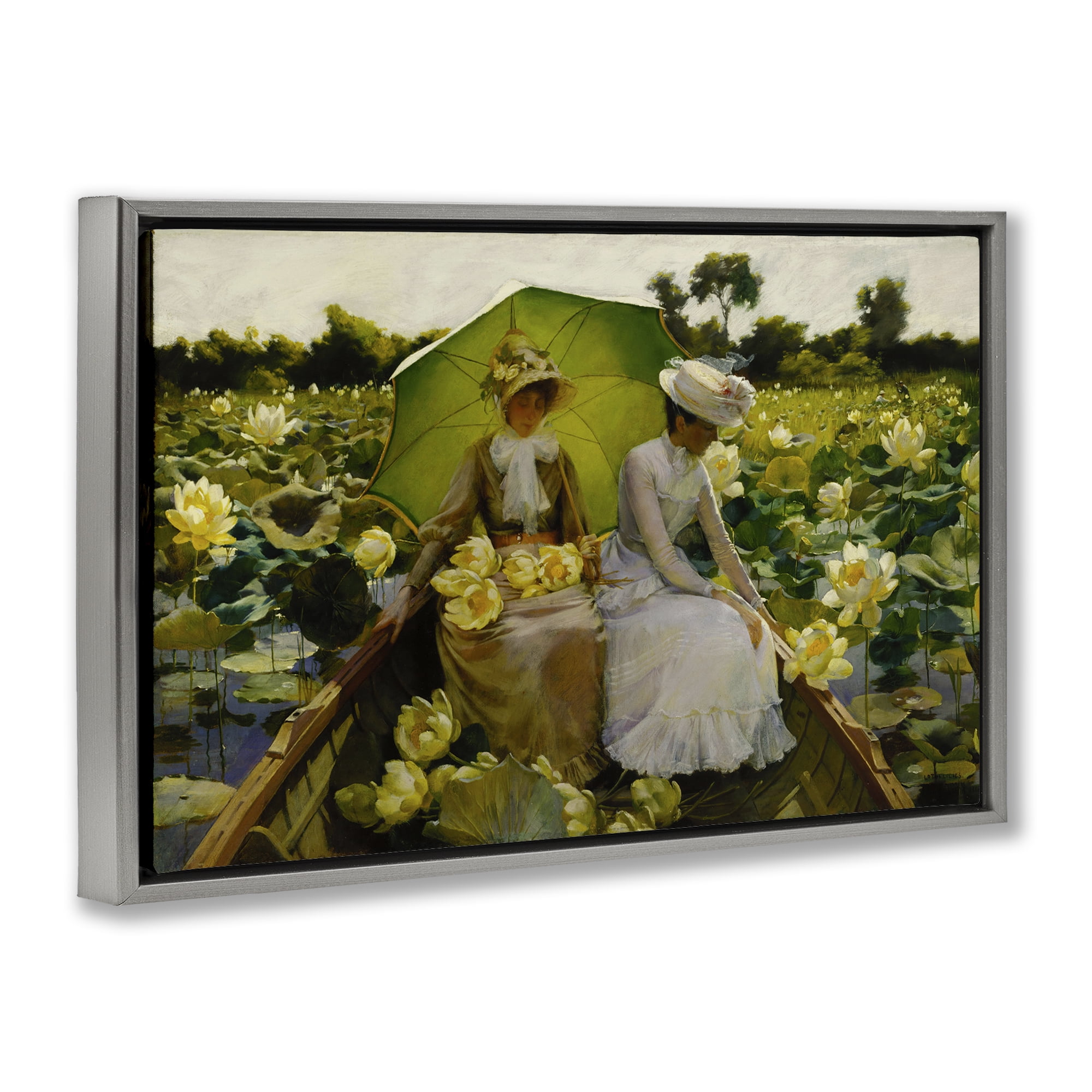 Stupell Industries Classic Lotus Lilies Portrait People Painting Gray Floater Framed Canvas Art Print Wall Art, 25 x 17