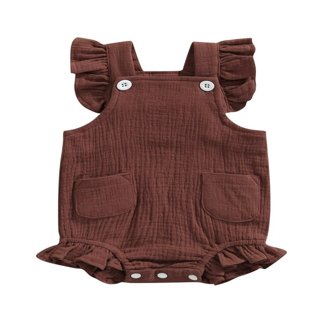 Baby Girl Summer Jumpsuit Solid Color Double Pockets Ruffled Edge Sleeveless Romper Birthday Gifts