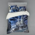 thumbnail image 2 of Fantasy Duvet Cover Set, Island with Castle Full Moon Cloudy Dramatic Sky Foggy Weather, Bedding Set with Shams and Fitted Sheet, 3 Sizes, by Ambesonne, 2 of 3